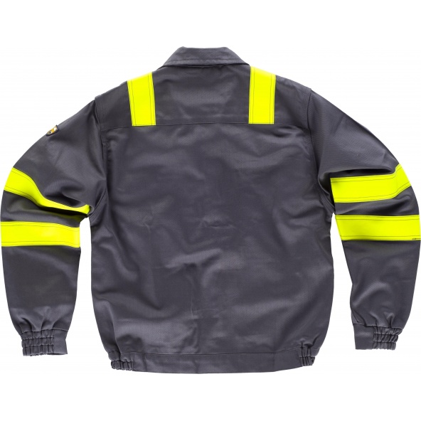 Cazadora ignifuga y antiestatica certificada B1194 Gris+Amarillo AV workteam atrás barato