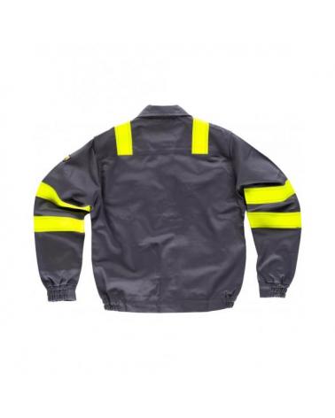 Cazadora ignifuga y antiestatica certificada B1194 Gris+Amarillo AV workteam atrás barato