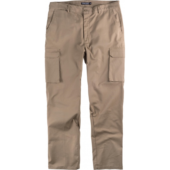 Comprar Pantalon multibolsillos tejido elastico algodon B1421 Beige workteam delante