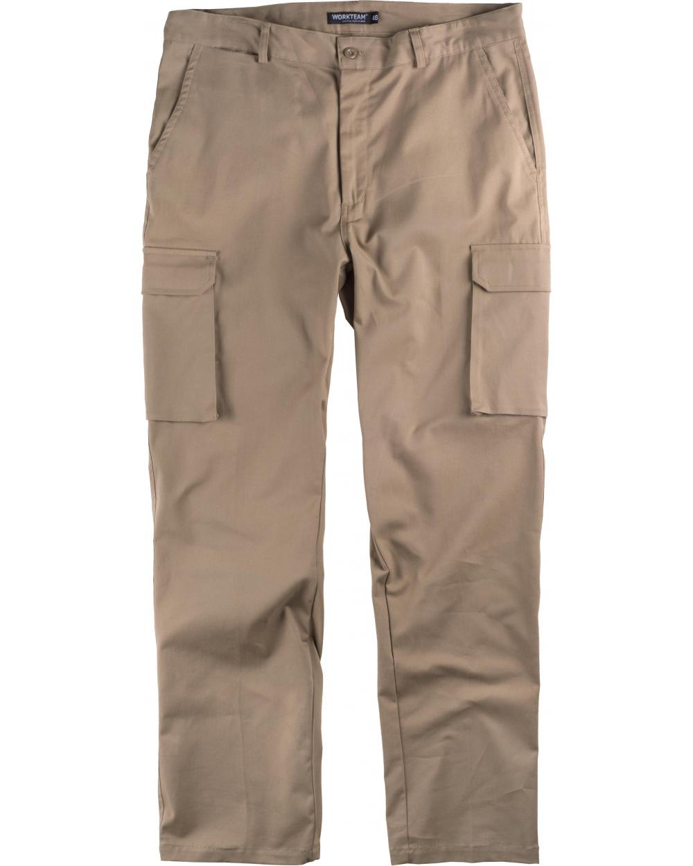 Comprar Pantalon multibolsillos tejido elastico algodon B1421 Beige workteam delante