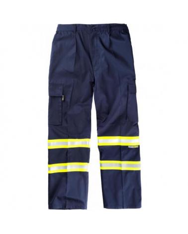 Comprar Pantalon multibolsillos con cintas reflectantes B1436 Marino+Amarillo AV workteam delante