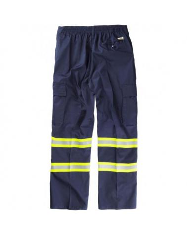 Pantalon multibolsillos con cintas reflectantes B1436 Marino+Amarillo AV workteam atrás barato