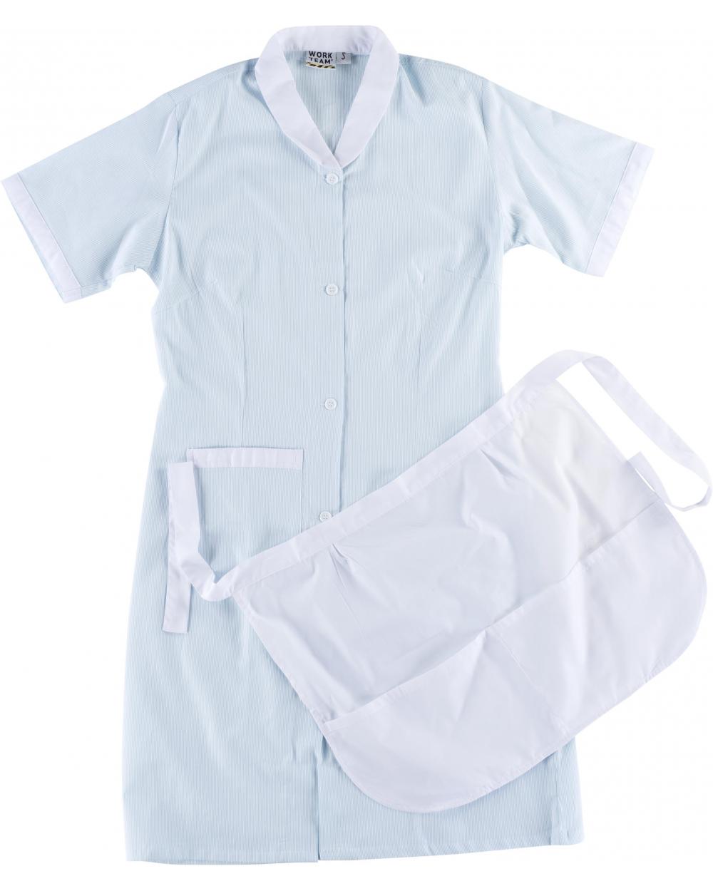 Comprar Bata de mujer B6300 Celeste+Blanco workteam delante