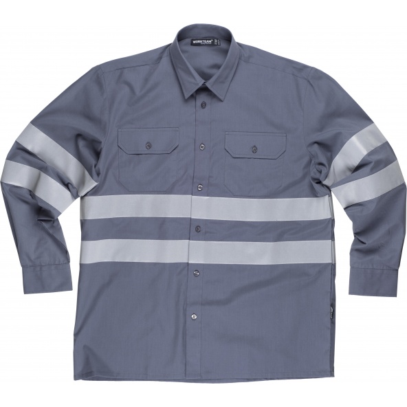 Comprar Camisa con cintas reflectantes B8007 Gris workteam delante