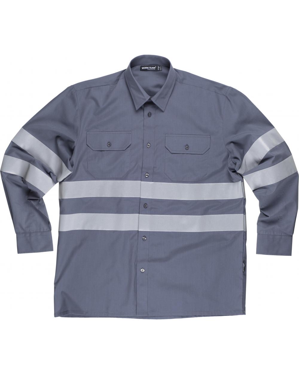 Comprar Camisa con cintas reflectantes B8007 Gris workteam delante