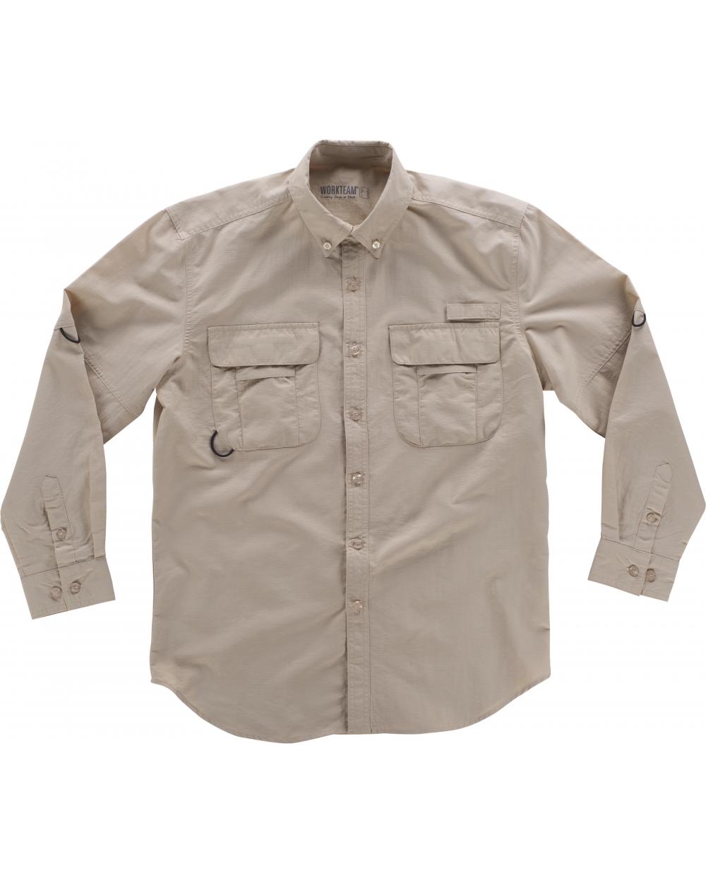 Comprar Camisa de nylon manga larga B8500 Beige workteam lado