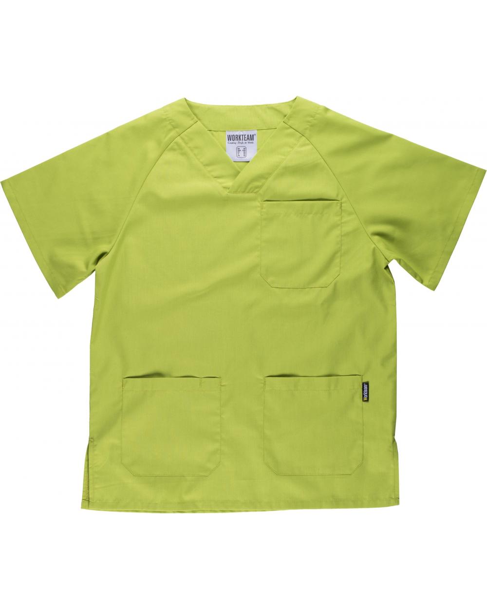 Comprar Conjunto pijama sanitario B9110 Verde Manzana workteam camisa delante