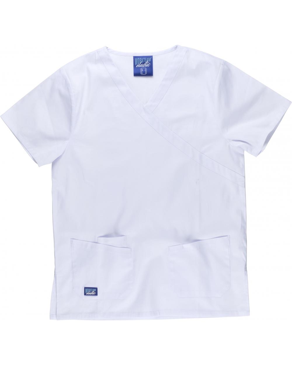 Comprar Conjunto pijama sanitario elastico B9150 Blanco workteam camisa delante