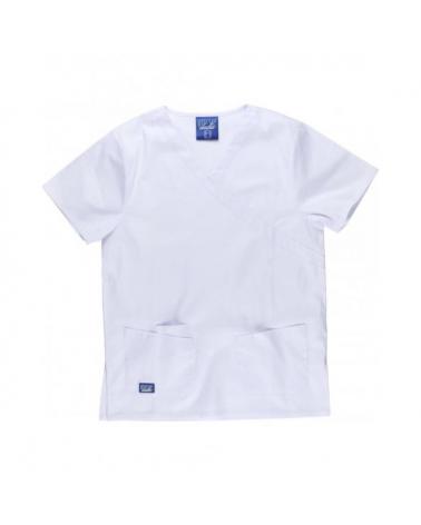 Comprar Conjunto pijama sanitario elastico B9150 Blanco workteam camisa delante