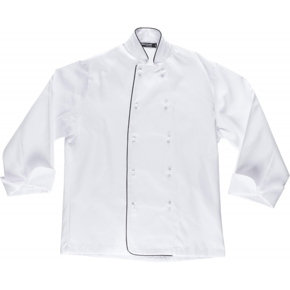 Comprar Casaca de cocina unisex B9206 Blanco+Negro workteam delante