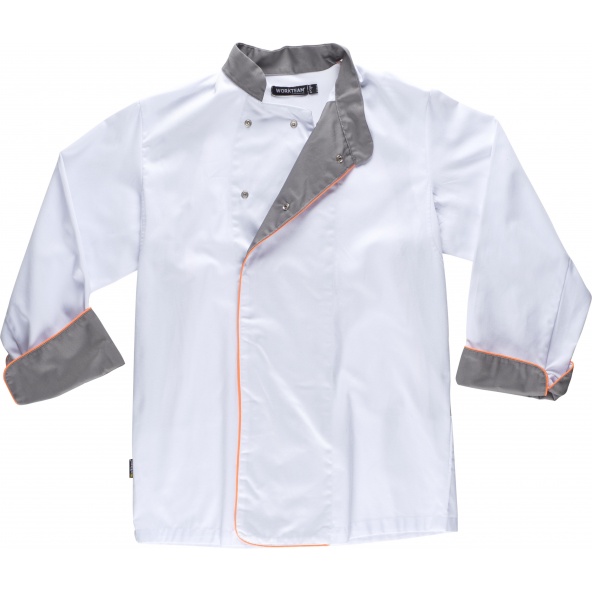 Comprar Casaca antimanchas B9240 Blanco+Gris+Naranja AV workteam delante