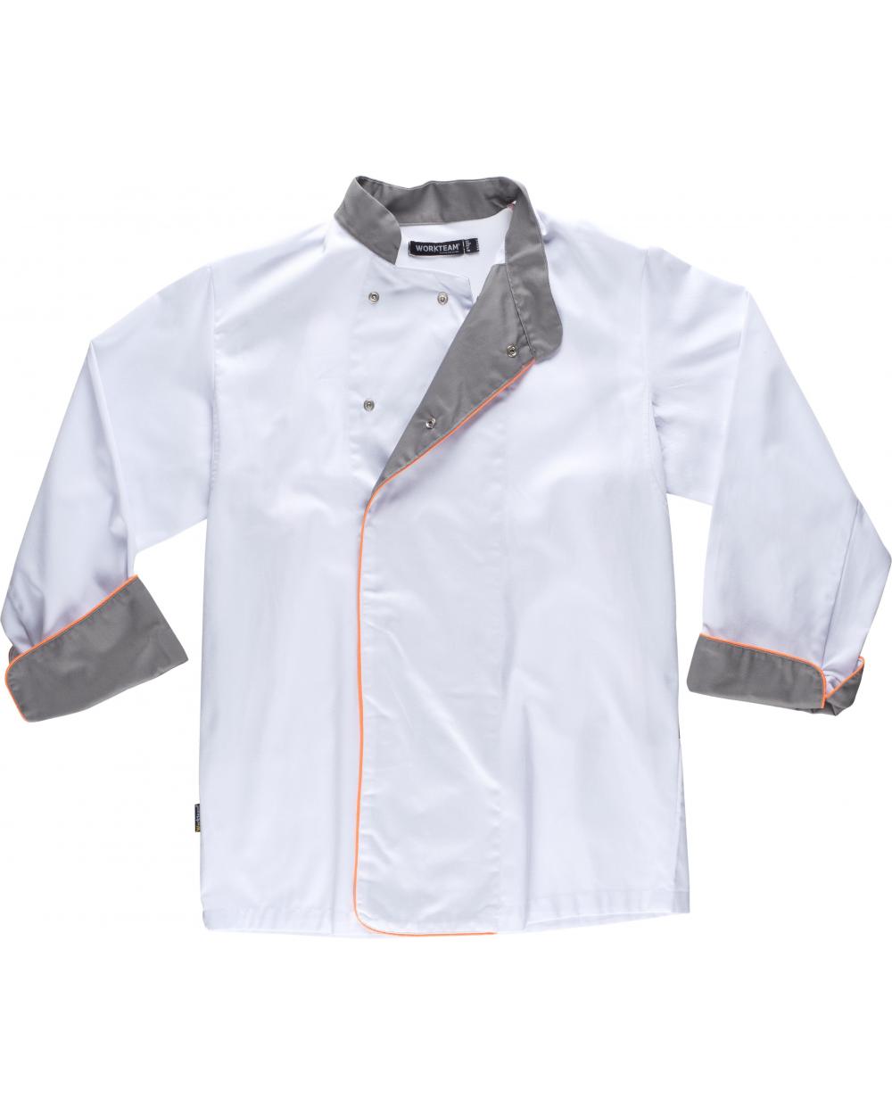 Comprar Casaca antimanchas B9240 Blanco+Gris+Naranja AV workteam delante