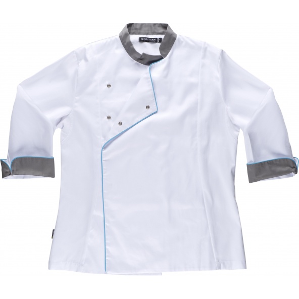 Comprar Casaca antimanchas de mujer B9242 Blanco+Gris workteam delante