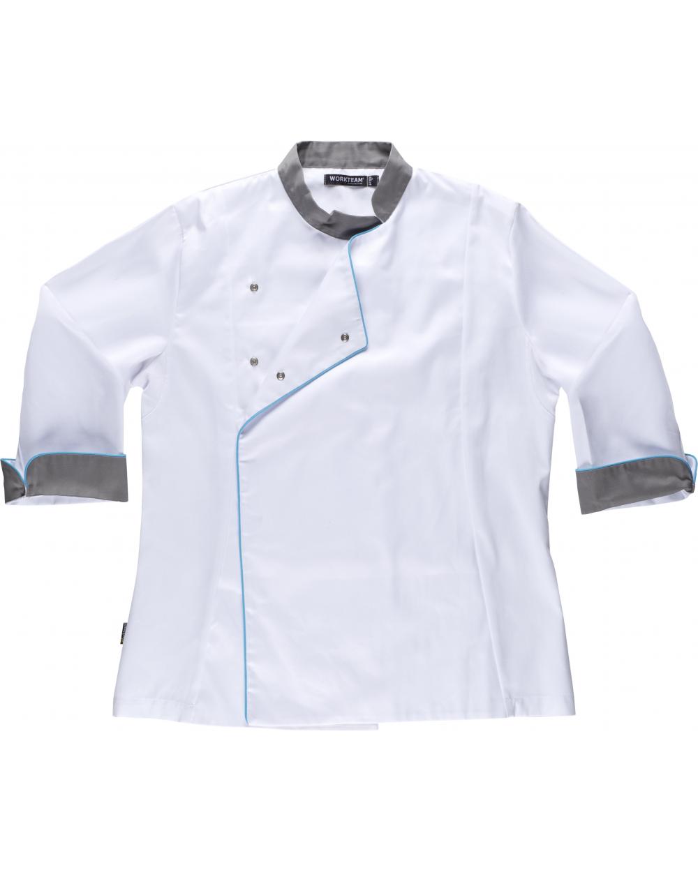 Comprar Casaca antimanchas de mujer B9242 Blanco+Gris workteam delante