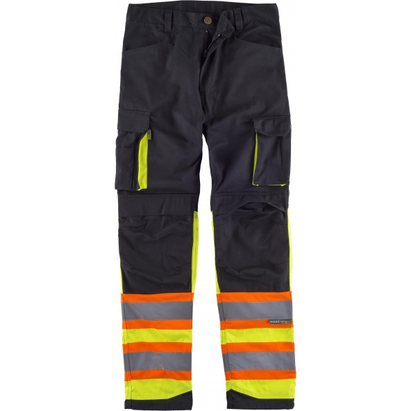 Comprar Pantalon combinado multibolsillos C2618 Negro+Amarillo AV workteam delante