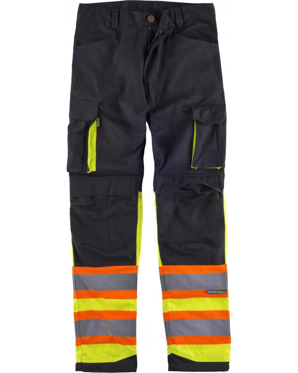 Comprar Pantalon combinado multibolsillos C2618 Negro+Amarillo AV workteam delante