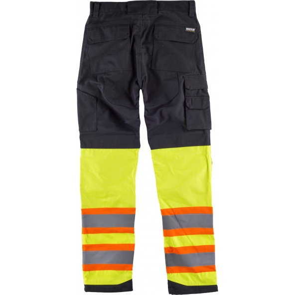 Pantalon combinado multibolsillos C2618 Negro+Amarillo AV workteam atrás barato