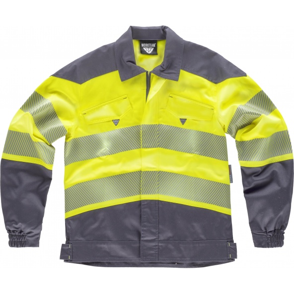 Comprar Cazadora tejido elastico C2710 Gris Oscuro+Amarillo AV workteam delante