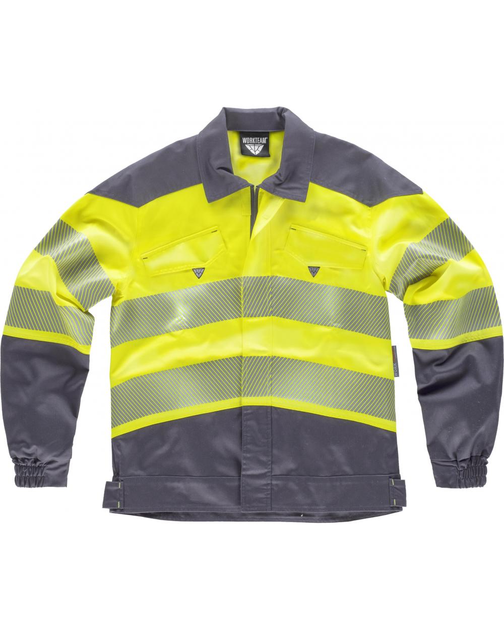 Comprar Cazadora tejido elastico C2710 Gris Oscuro+Amarillo AV workteam delante