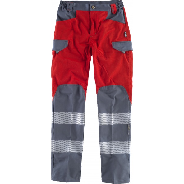 Comprar Pantalones multibolsillos C2716 Rojo+Gris Oscuro workteam delante