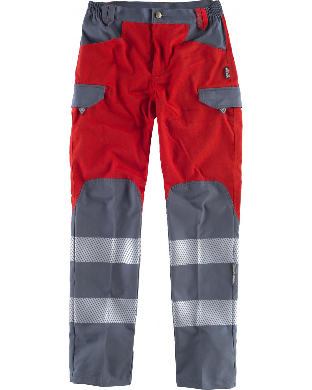 Comprar Pantalones multibolsillos C2716 Rojo+Gris Oscuro workteam delante