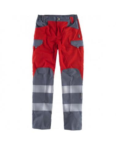 Comprar Pantalones multibolsillos C2716 Rojo+Gris Oscuro workteam delante