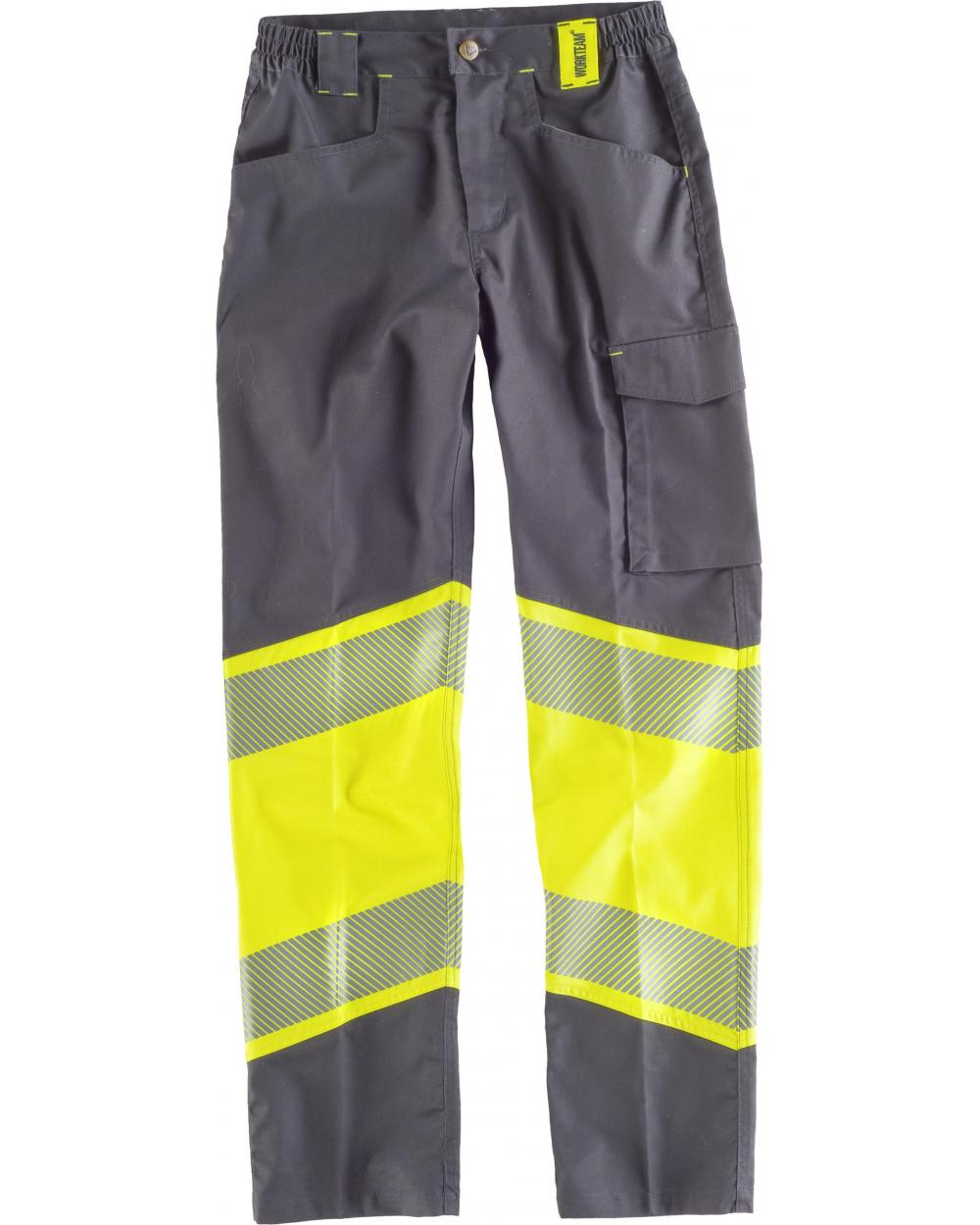 Comprar Pantalon elastico multibolsillos C2718 Gris Oscuro+Amarillo AV workteam delante