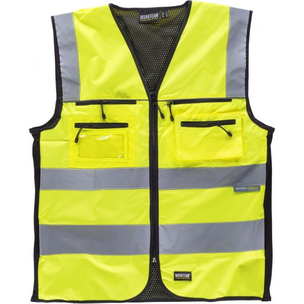 Comprar Chaleco en tejido oxford C2901 Amarillo AV+Negro workteam delante