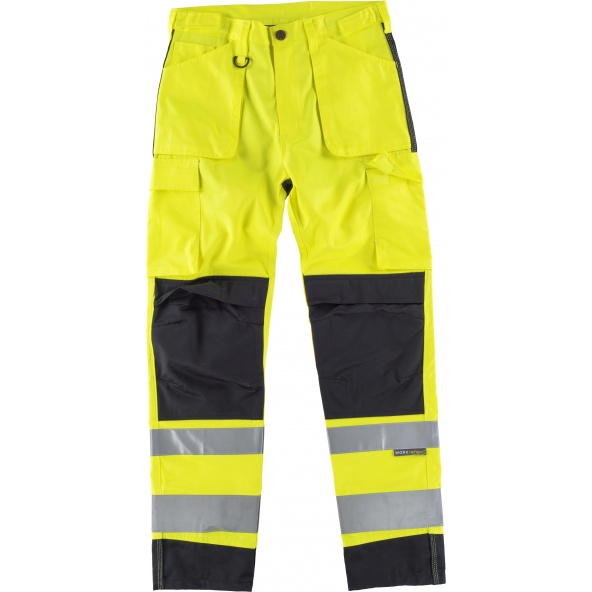 Comprar Pantalon con proteccion rodilleras C2912 Amarillo AV+Negro workteam delante