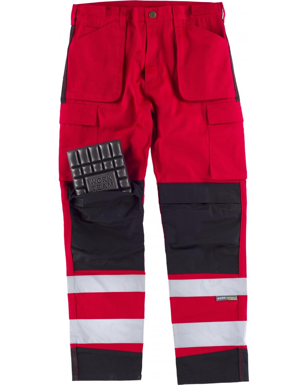 Comprar Pantalon multibolsillos y rodilleras C2913 Rojo+Negro workteam delante
