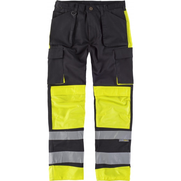 Comprar Pantalon multibolsillos y rodilleras C2914 Negro+Amarillo AV workteam delante