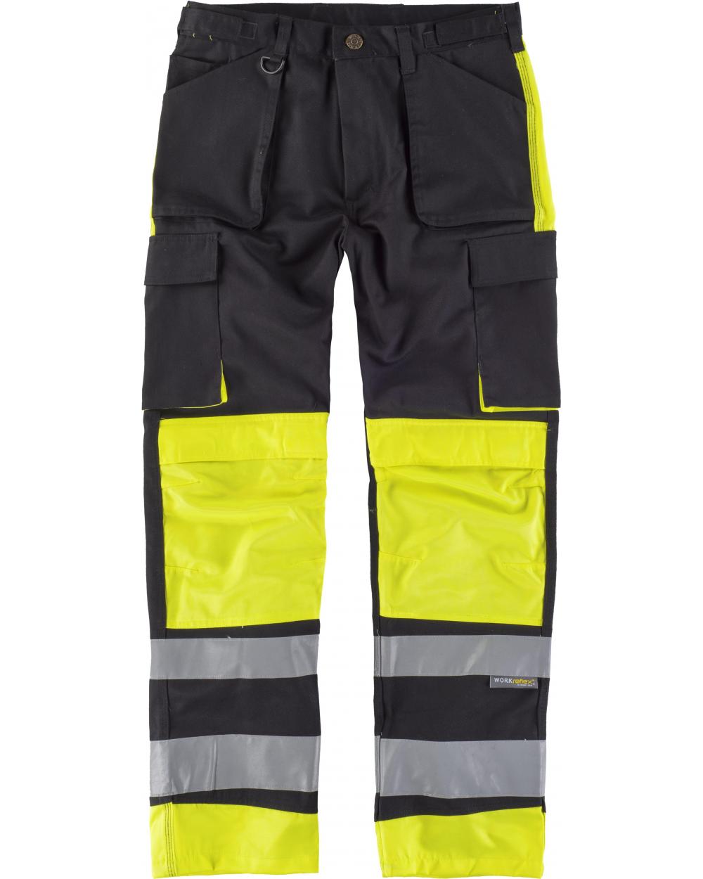 Comprar Pantalon multibolsillos y rodilleras C2914 Negro+Amarillo AV workteam delante