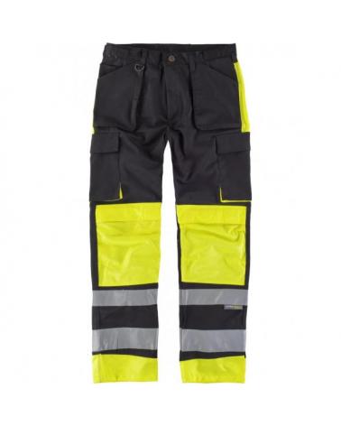 Comprar Pantalon multibolsillos y rodilleras C2914 Negro+Amarillo AV workteam delante