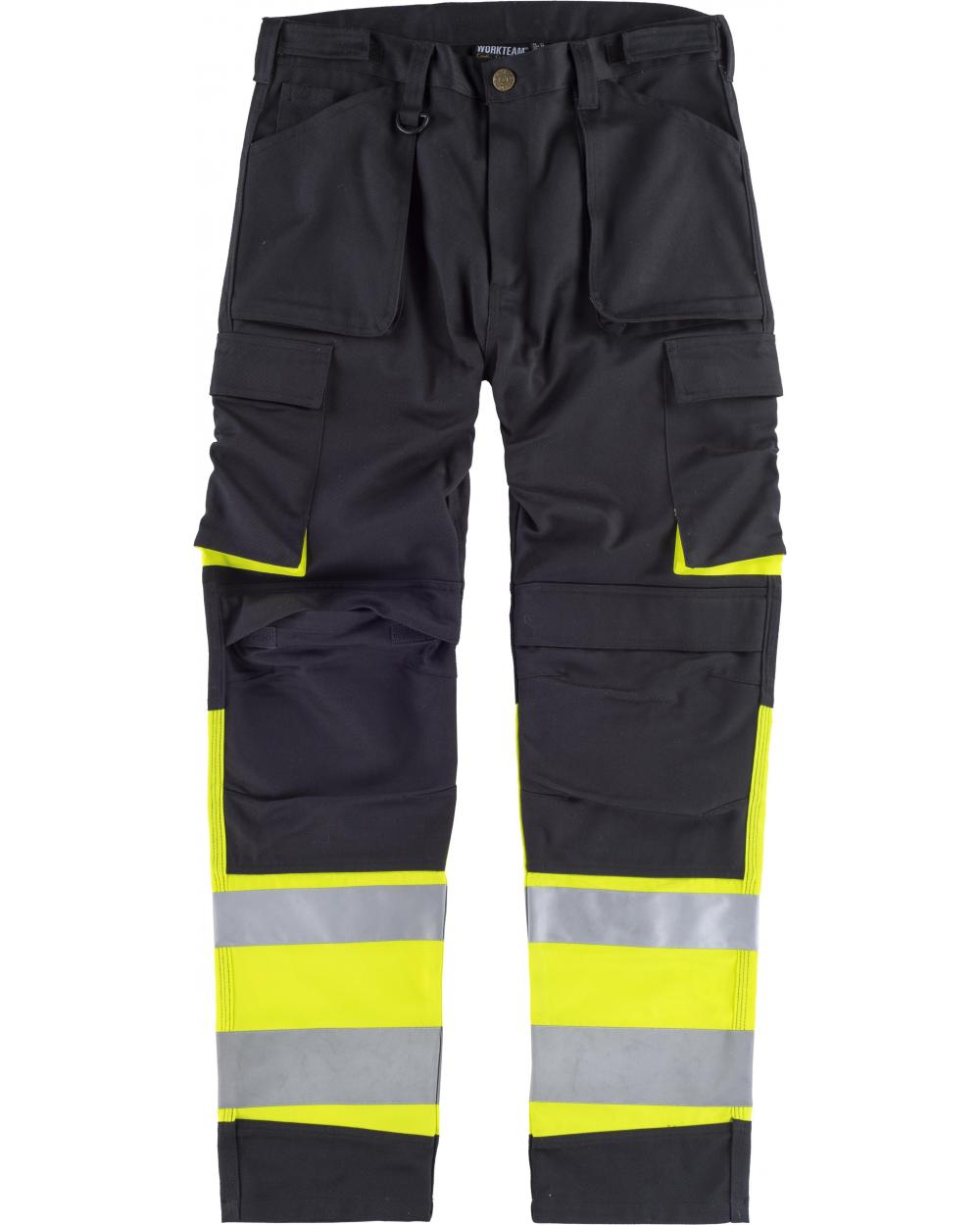 Comprar Pantalon con proteccion rodilleras C2918 Negro+Amarillo AV workteam delante