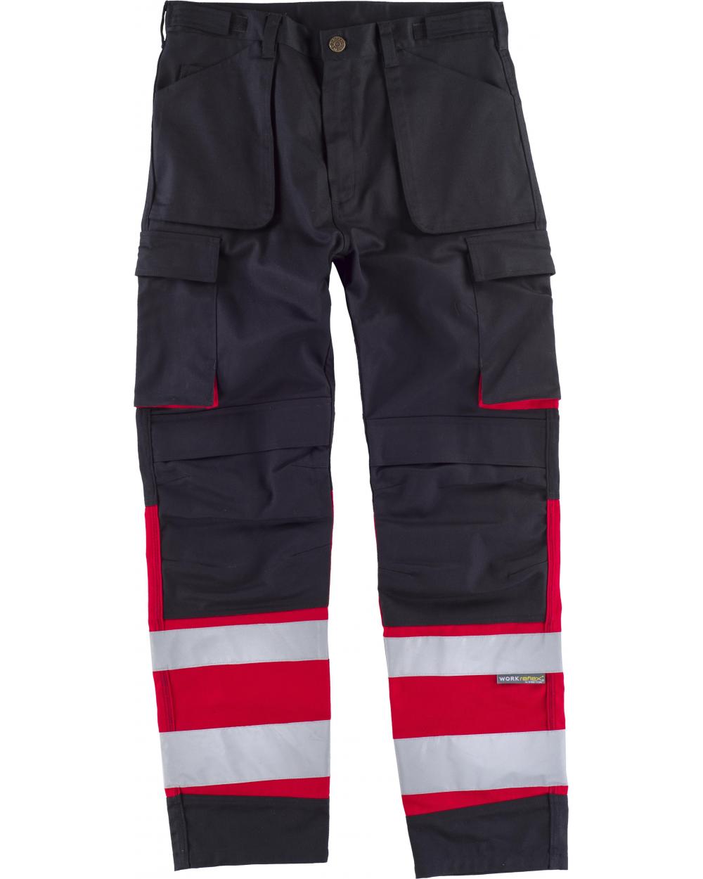 Comprar Pantalon multibolsillos y rodilleras C2919 Negro+Rojo workteam delante