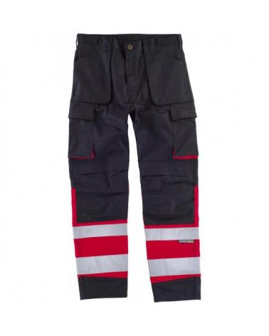 Comprar Pantalon multibolsillos y rodilleras C2919 Negro+Rojo workteam delante