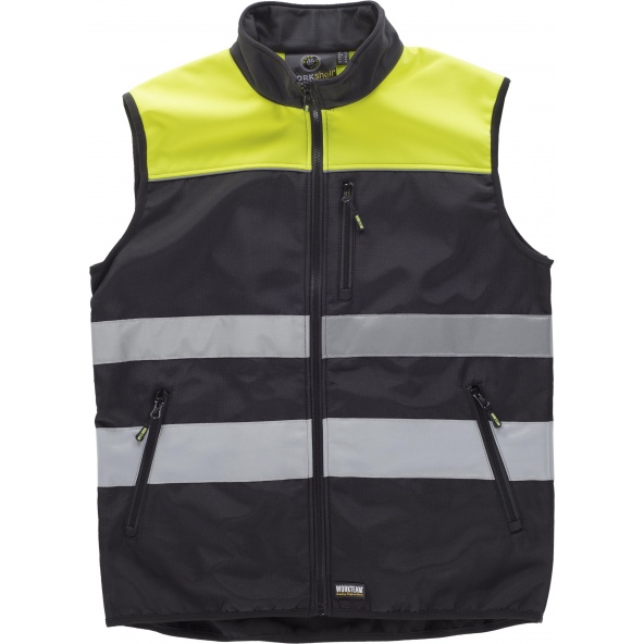 Comprar Chaleco workshell tejido ripstop C2921 Negro+Amarillo AV workteam delante