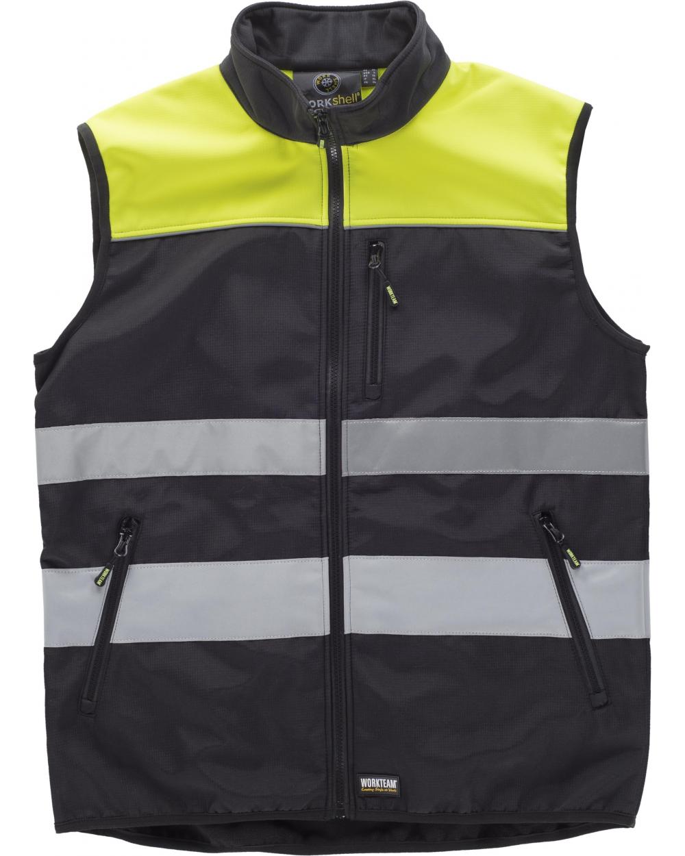 Comprar Chaleco workshell tejido ripstop C2921 Negro+Amarillo AV workteam delante