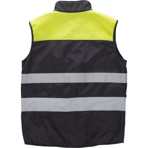 Chaleco workshell tejido ripstop C2921 Negro+Amarillo AV workteam atrás barato