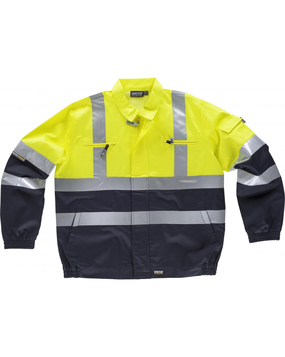 Comprar Cazadora con cuello camisero C3211 Marino+Amarillo AV workteam delante