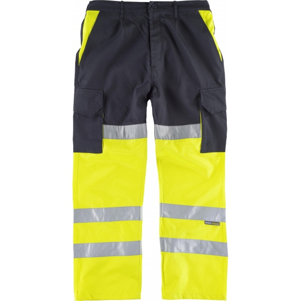 Comprar Pantalon multibolsillos con refuerzos C3214 Marino+Amarillo AV workteam delante