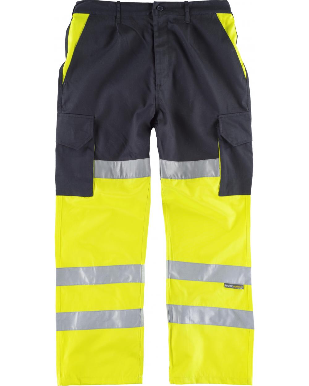 Comprar Pantalon multibolsillos con refuerzos C3214 Marino+Amarillo AV workteam delante