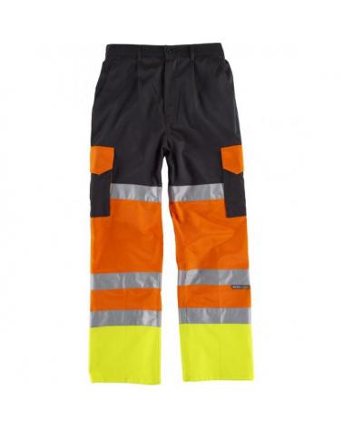 Comprar Pantalon multibolsillos con refuerzos C3216 Negro+Naranja AV+Amarillo AV workteam delante