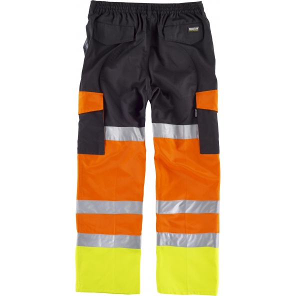 Pantalon multibolsillos con refuerzos C3216 Negro+Naranja AV+Amarillo AV workteam atrás barato