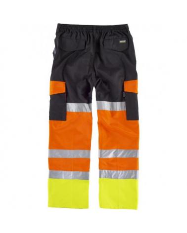 Pantalon multibolsillos con refuerzos C3216 Negro+Naranja AV+Amarillo AV workteam atrás barato