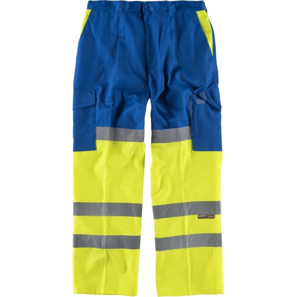 Comprar Pantalon multibolsillos con refuerzos C3314 Azulina+Amarillo AV workteam delante