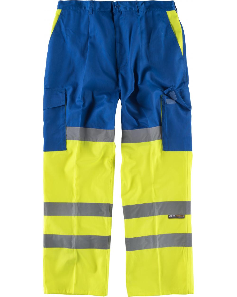 Comprar Pantalon multibolsillos con refuerzos C3314 Azulina+Amarillo AV workteam delante