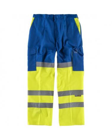 Comprar Pantalon multibolsillos con refuerzos C3314 Azulina+Amarillo AV workteam delante