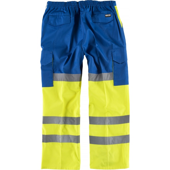 Pantalon multibolsillos con refuerzos C3314 Azulina+Amarillo AV workteam atrás barato