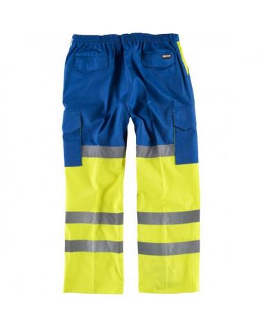 Pantalon multibolsillos con refuerzos C3314 Azulina+Amarillo AV workteam atrás barato